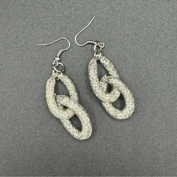 Sparkly Mesh Rhinestone Dangly Earrings - Picture 2 of 5